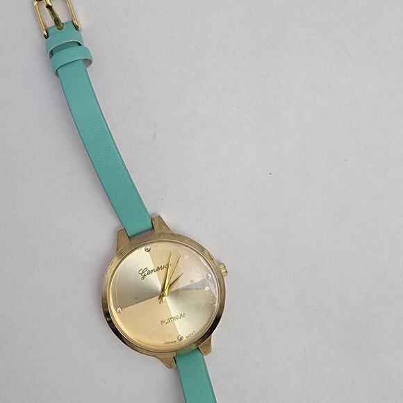 Vintage Watches Geneva Gold Quartz Watch with Mint Strap & Crystal Markers - Picture 1 of 10